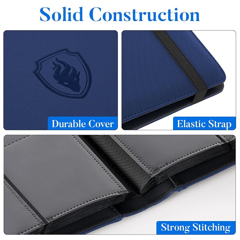 Premium 9 Pocket Card Binder for 540 Cards Navy Blue - Fabmaker PU Trading Card Binder