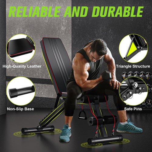 FitinOne Adjustable Folding Weight Bench for Home Gym, 660 lbs Capacity Multi-Functional Workout Bench Sturdy Durable for Full Body