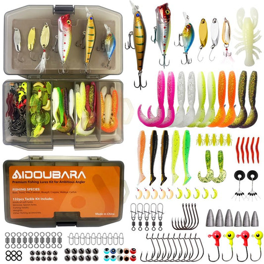 Fishing Lures kit, 132pcs Tackle Box Kit Included Crankbaits, Spoon, Hooks, Weights & Other Accessories, Freshwater & Saltwater Bait Lure for Bass, Trout, Walleye, Fishing Gear Gift for Men