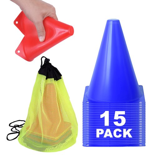 Athllete Unisex Sport Cones, 7" Blue Plastic Training Cones for Soccer, Football (15 Pack)