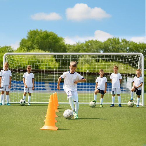 MOPHOTO 12x6 FT Steel Soccer Goal for Backyard, Weatherproof Soccer Net with 6 Training Cones, for Teens & Adults Team Practice, Basic
