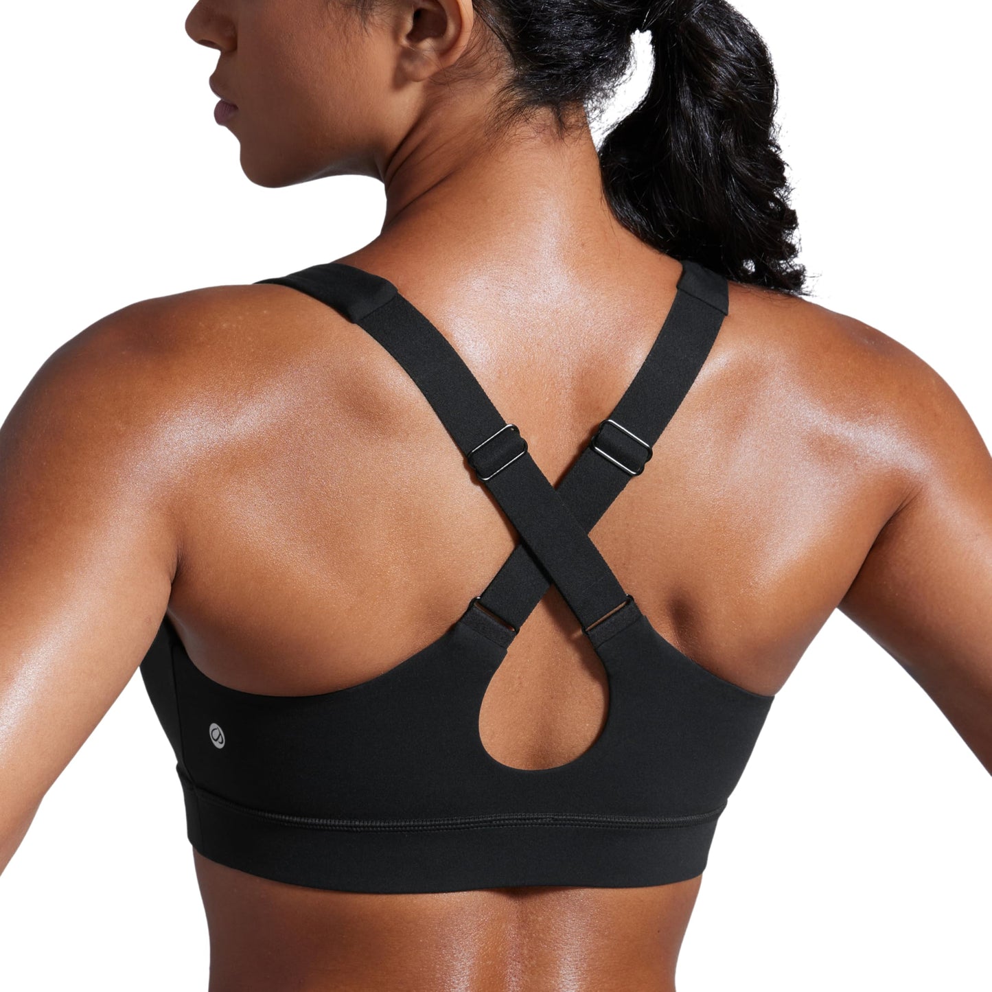 CRZ YOGA Butterbreeze Criss Cross Back Sports Bras for Women - V Neck Adjustable Straps Padded Workout Training Crop Top Black Large