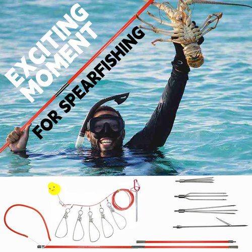 Hawaiian Sling Fishing Spear Set Fiberglass Travel Pole Spears Spearfishing 3 Prong Paralyzer Tips Hand Spear Fishing Pole Harpoon Spear Fishing Equipment Spearfishing Gear