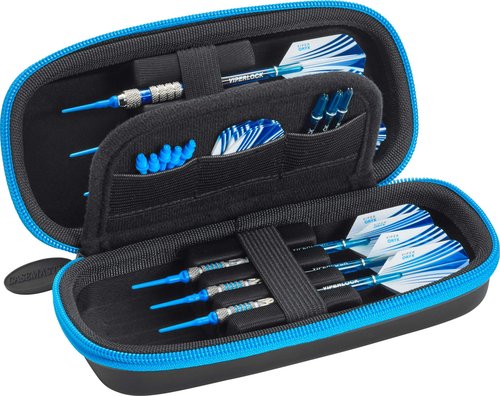 Casemaster Sentry 6 Dart Case - Slim, Holds Extra Accessories, Tips, Shafts and Flights - Compatible with Steel and Soft Tip Darts - Impact & Water Resistant TacTech Shell - Blue Zipper
