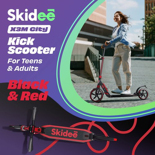Skidee Kick Scooter for Kids Ages 6-12 - Large Sturdy Wheels, Anti-Shock Suspension with Adjustable Handlebar Up to 41" High - Foldable, Lightweight Scooters for Kids, Teens & Adult, Max Load 220 Lbs
