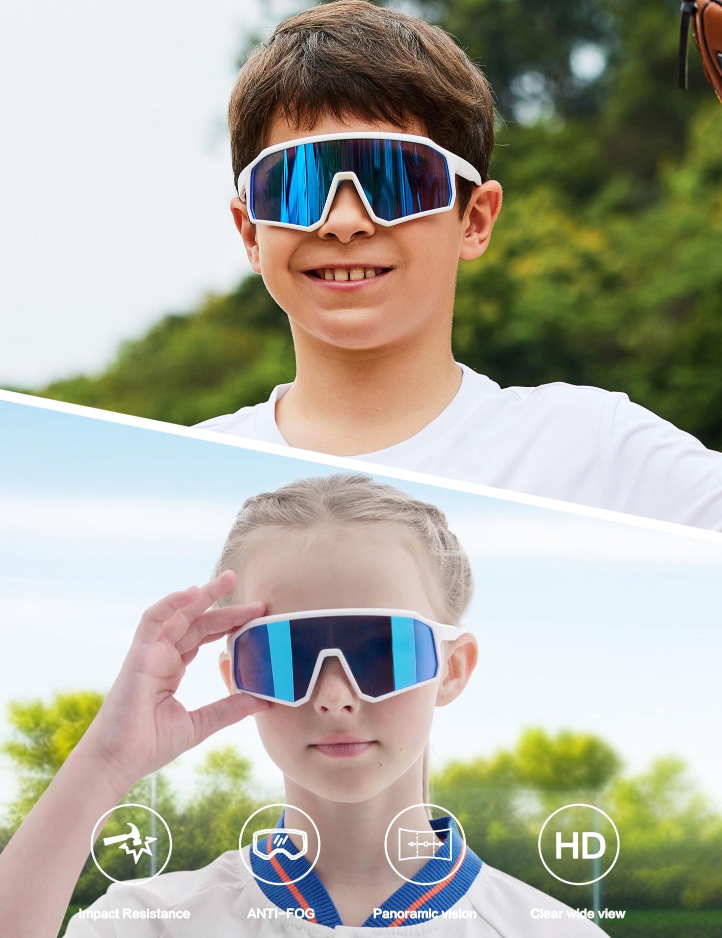 BIRCEN Kids Baseball Sunglasses for Youth - Boys Girls Polarized Sports Sun Glasses UV Protection for Cycling Age 5-12