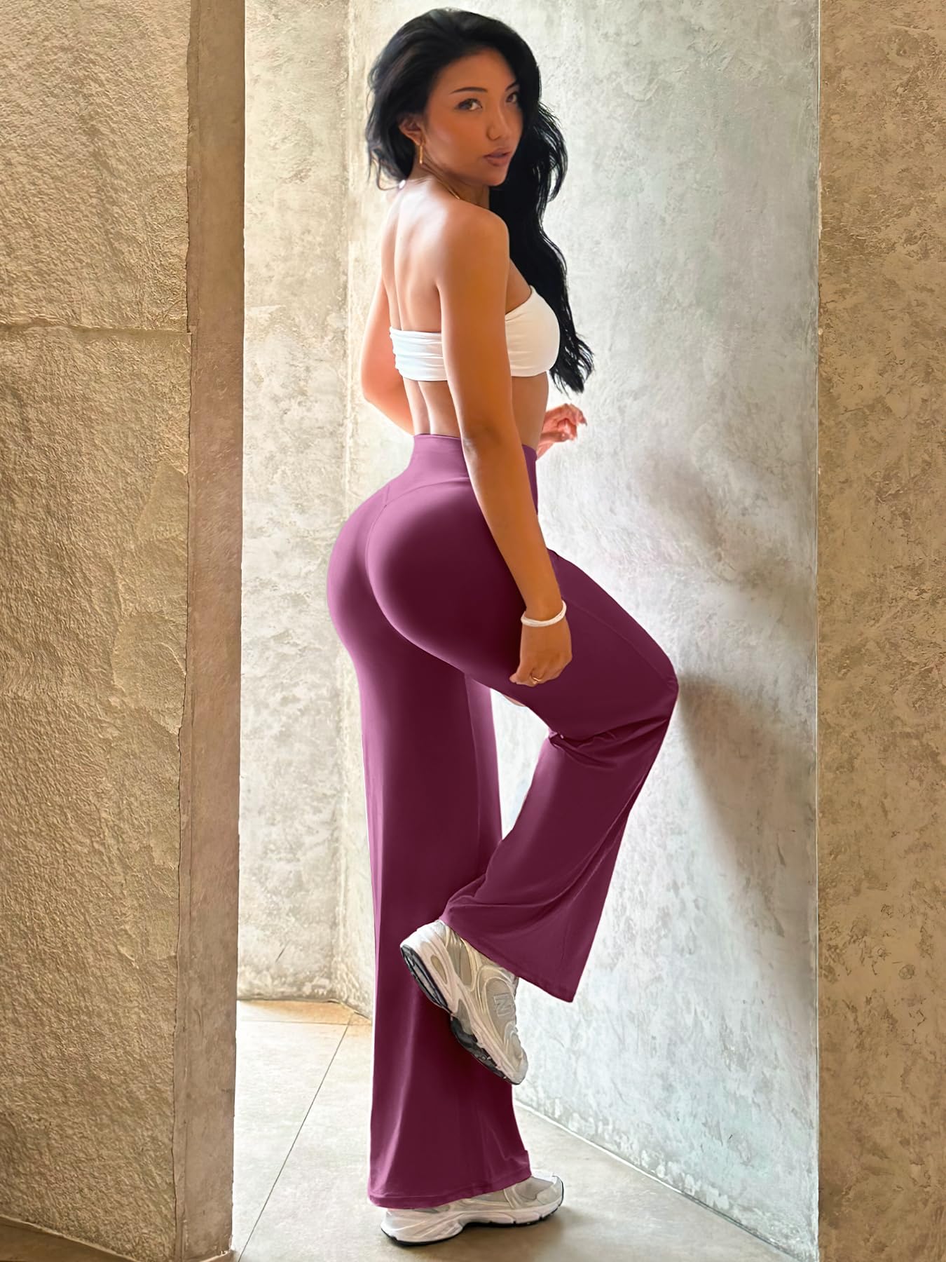 YEOREO Workout Leggings Womens No Front Seam Straight Leggings 31.5" High Waist Buttery Eddiy Gym Yoga Pants Black Cherry XXL