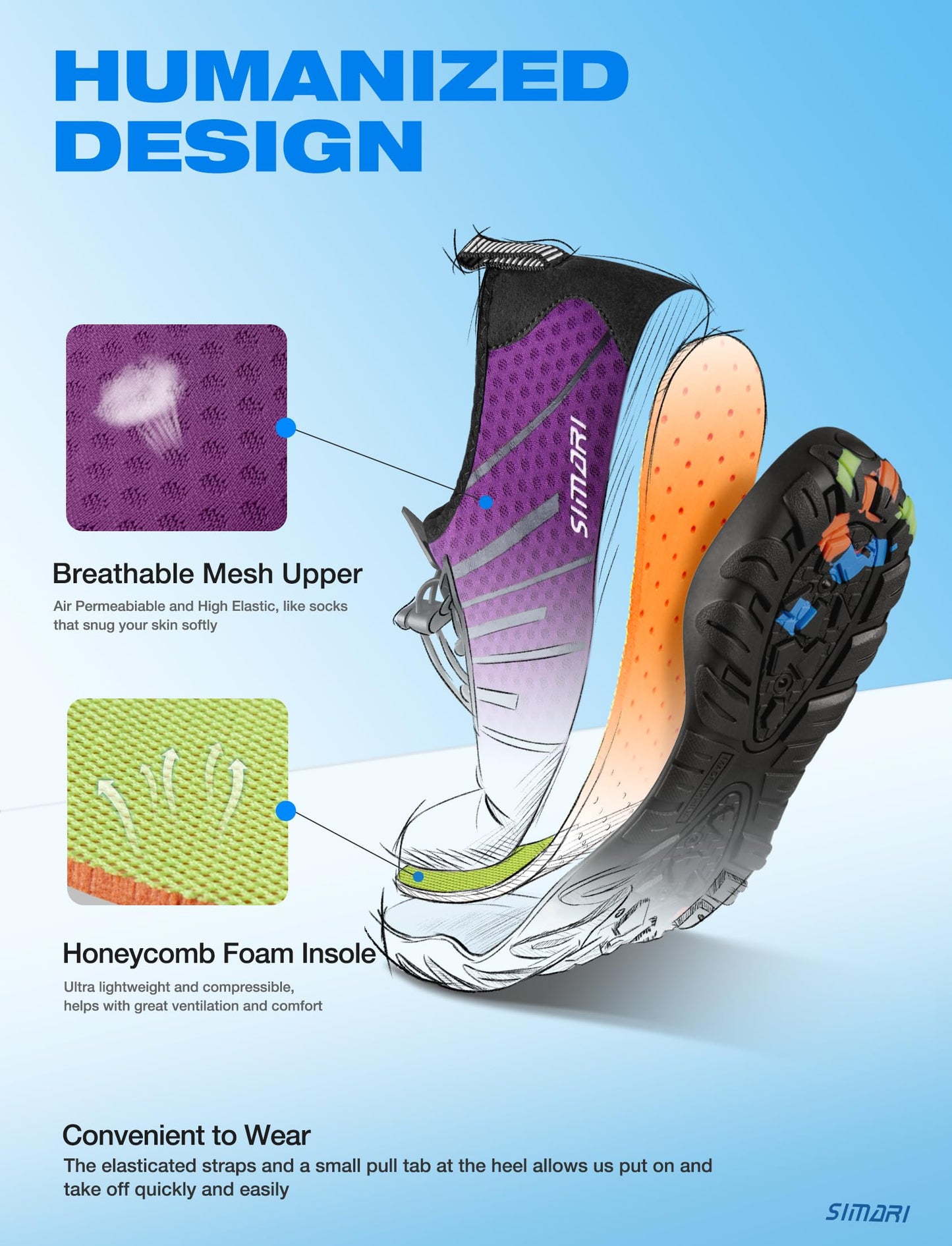 SIMARI Water Shoes for Women Men - Barefoot Quick-Dry Aqua Socks | Lightweight Swim Shoes for Surfing, Swimming, Beach Sports, Kayaking, Diving | Non-Slip Design