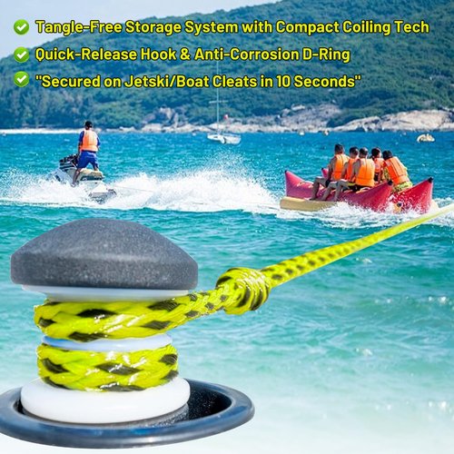 Boat Tow Rope for Tubes Boating, 3K 60FT 1-3 Riders Ski Skiing Heavy Duty Tube Thick Ropes with Floating Foam for Tubing Float Water Wakeboard Towable Tube Yellow and Black