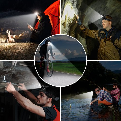 Blukar LED Headlamp, Super Bright Rechargeable Headlight Flashlight - 3 Lights 5 Modes,Zoomable,Spotlight&Floodlight Combination, IPX6 Waterproof, 20+Hrs Runtime for Running,Hiking,Camping etc.