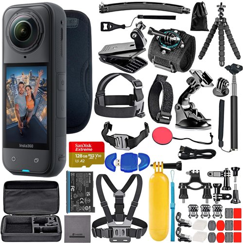 Bundle It Better Insta360 X5 8K 360 Waterproof Action Camera with PureVideo AI, Stabilization, 185-Min Battery Life (CINSAAHA_X501) + 50-in-1 Accessory Kit + 128GB Card + More Kit