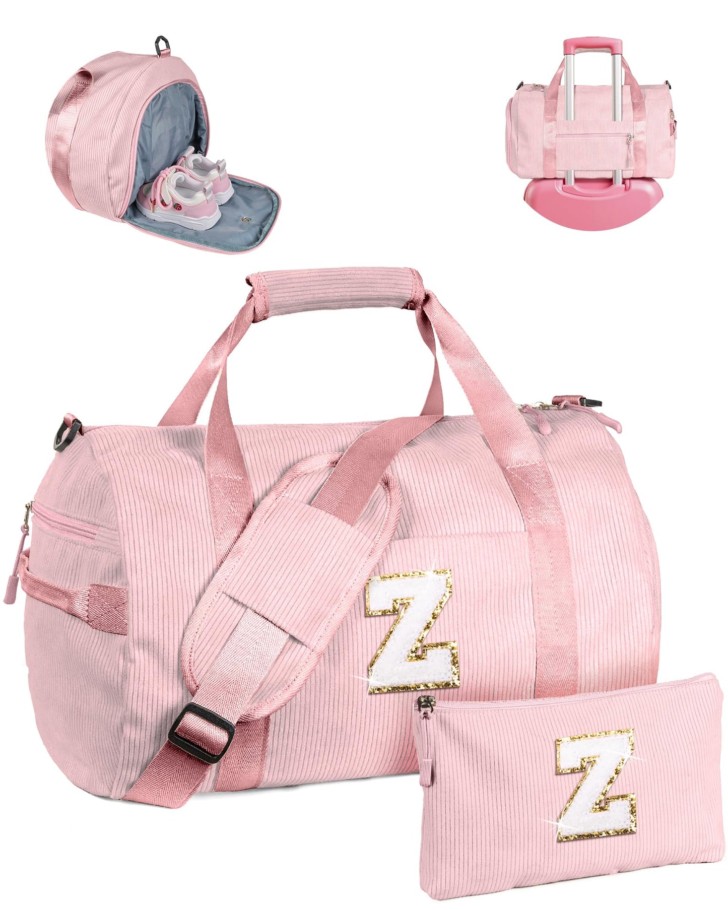 Vogewood Birthday Gift for Daughter, Girls Gym Bag, Kids Personalized Dance Bags with Shoe Compartment, Customized Travel Duffle with Toiletry Bag, Preppy Things for Girl 10-12 (Letter Z)