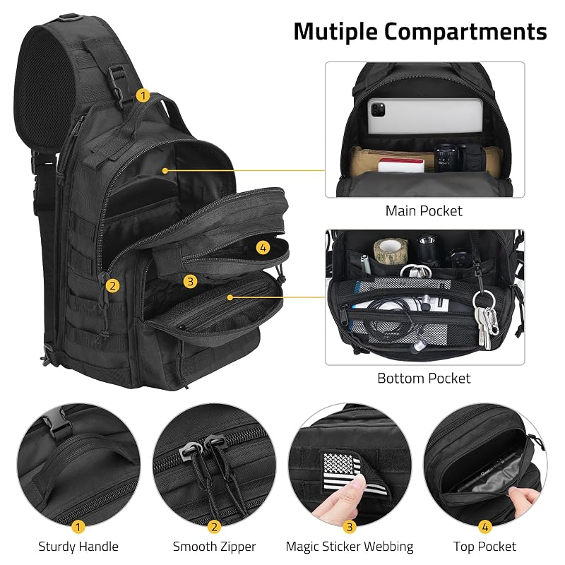 CVLIFE Sling Bag for Men Black Tactical Crossbody EDC Shoulder Bag