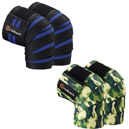 RB Redback Knee Wraps 2-Pack for Weightlifting & Powerlifting – Best Adjustable Knee Support for Men & Women – Heavy Duty Velcro Straps for Squats, CrossFit, Gym (Camo Green & Blue)