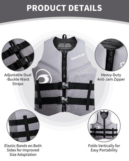 Owntop Swim Vest Adult Water Sport Vest Neoprene Floaties for Swimming, Boating, Kayaking, Fishing | Adjustable Zipper Dual Buckle Foldable Buoyancy Jacket