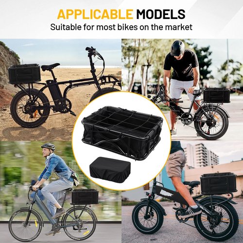 AUMENTAR Heavy Duty Rear Bike Basket for Adults, Large Metal Bicycle Cargo Basket with Removable Liner, Waterproof Cover & Cargo Net, Universal Fit for E-Bike, Mountain Bike, Dog Carrier