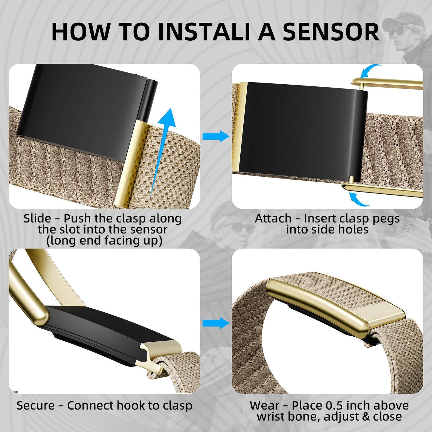Ultra-Soft Stretchy Nylon Sport Band Compatible with WHOOP 5.0, One, Peak & Life | Adjustable, Breathable, & Sweat-Wicking Replacement Wristbands for Men & Women | NOT for Gen 4 (Dune With Gold, One/Peak)
