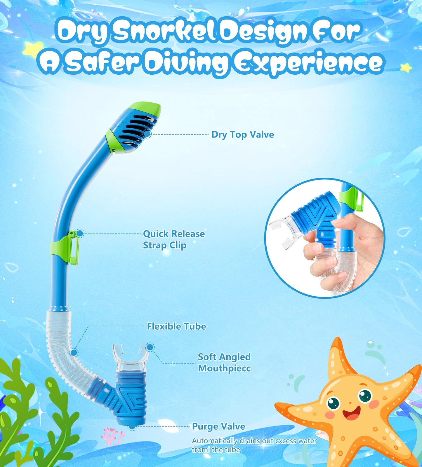 Aegend Snorkeling Gear for Adult Kid - Anti-Fog Mask with Top Dry Valve