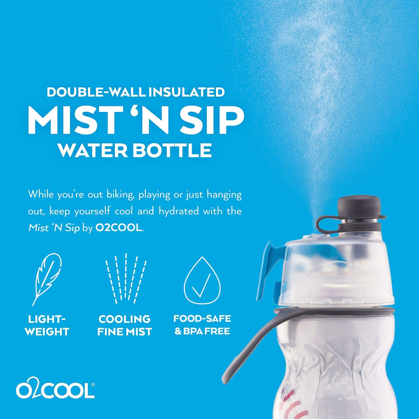 O2COOL Mist N Sip 20 oz Misting Sports Water Bottle 2-Pack Baseball