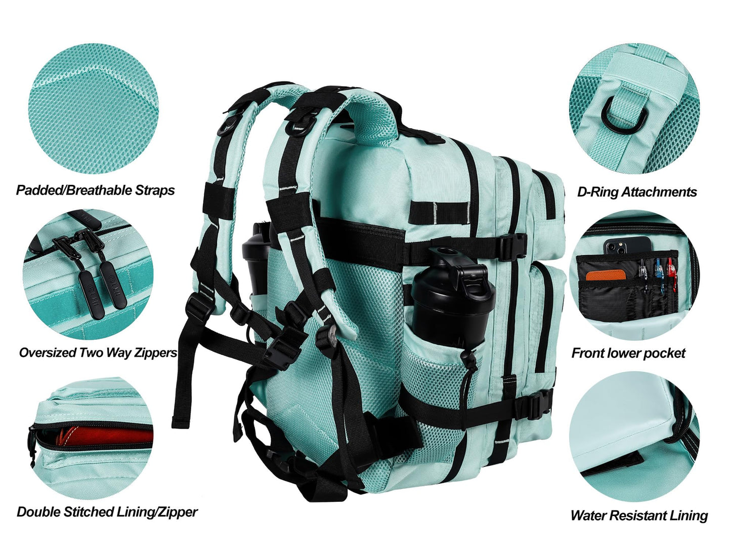 LHI Tactical Military Backpack for Men and Women 25L Army Assault Pack Bag Large Rucksack with Molle System-Peppermint