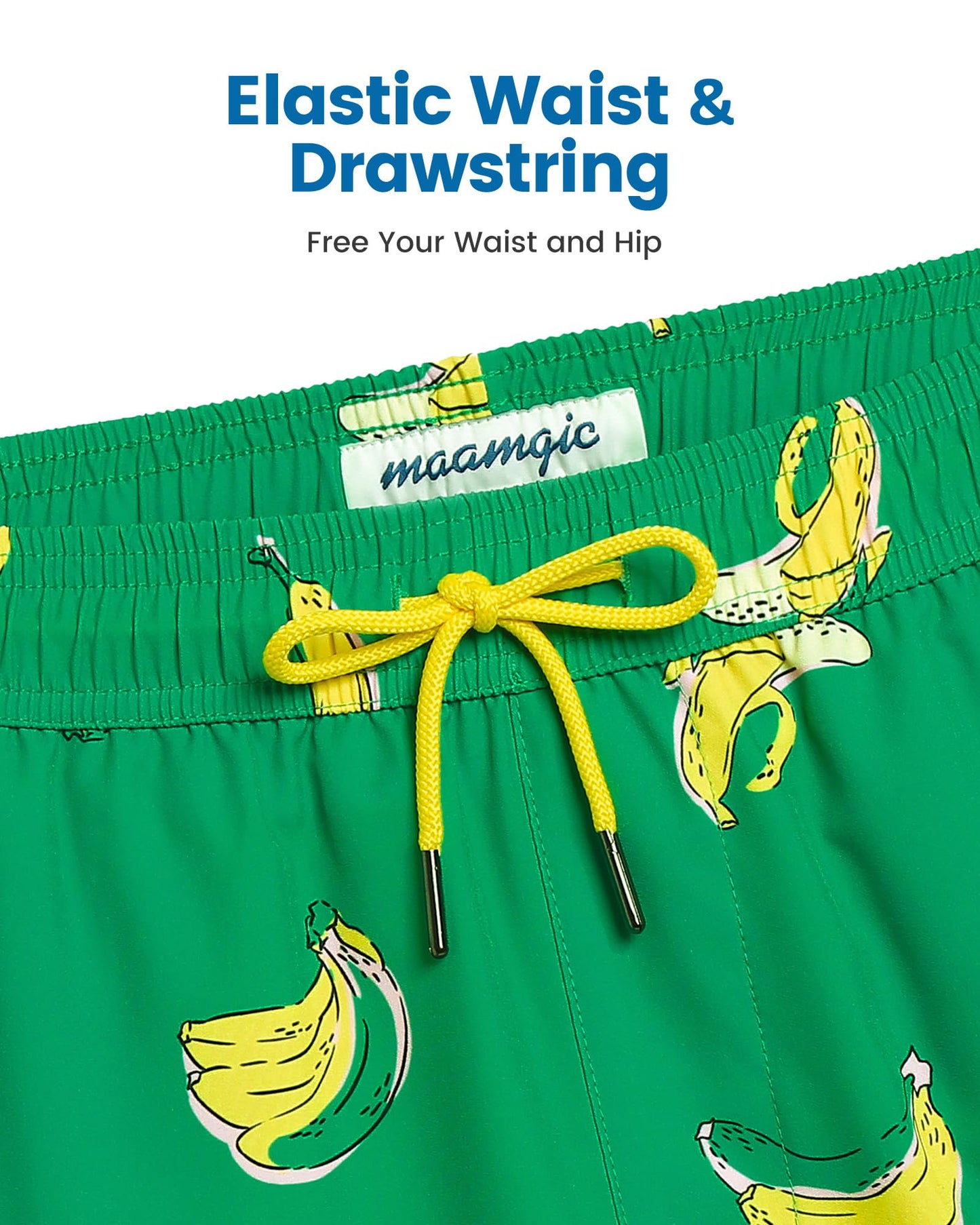 maamgic 2 in 1 Mens Swim Trunks 7 Inch Swim Shorts Swim Suits Board Shorts Falling Banana-Green Medium