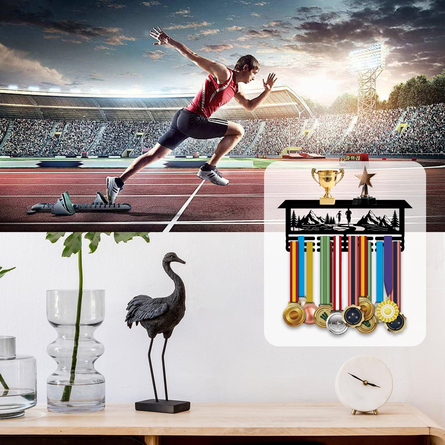 Resama Running Medal Hanger Display and Trophy Shelf for Awards Ribbons Medal Sports Themed Race Ribbon Holder for Wall-Medal Hanger Display Award Rack-Metal Hanger Display for Boy Girl Kid