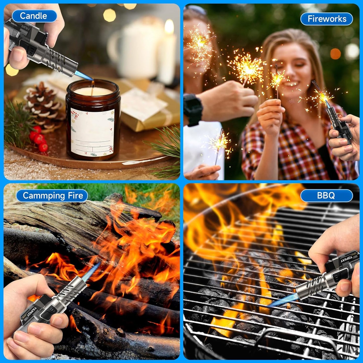 2 Pack Torch Lighter Jet Flame Butane Lighter Refillable Mini Torch Lighter for Candles Grill BBQ Fireworks Camping (NO PREFILLED)