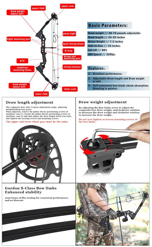 surwolf Archery Compoundbow Bowfishing Kit 20-70lbs Huntingbow with Bowfishing Reel, Bow Fishing Arrows Right & Left Handed for Adult/Youth Bow Fishing Hunting Target Shooting (Black, Left Handed)