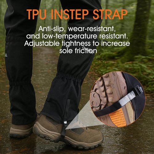Leg Gaiters for Men and Women Waterproof Adjustable Gators for Hiking Boots in Climbing Hunting Trekking & Fishing Snow Gaiters (Black L)