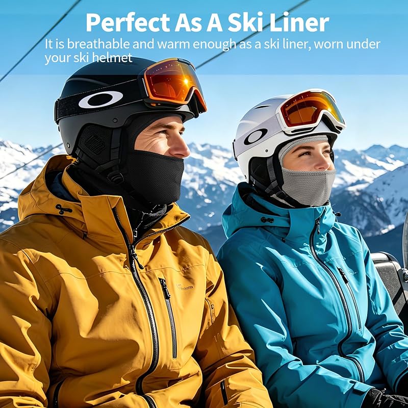 Balaclava Ski Mask UPF 50+ Full Face Cover - Men Women, Dark Grey+Grey (6 3/4-7 1/2) Botack
