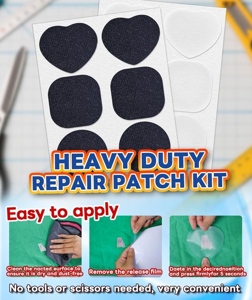 Heavy Duty Repair Patch Kit for Bounce House, Fabric, Tent, Canvas, Canopy, Pool Floats, RV Awning, Boat Covers, Waterproof, Clear and Black, 12PCS