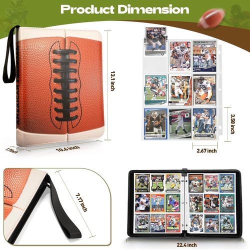 Football Card Binder,900 Pockets Upgraded Trading Card Binder with Zipper, Large Sports Card Holder Include 50 Removable Sleeves,9 Pocket Double Side Card Album Folder for Collection Organizer