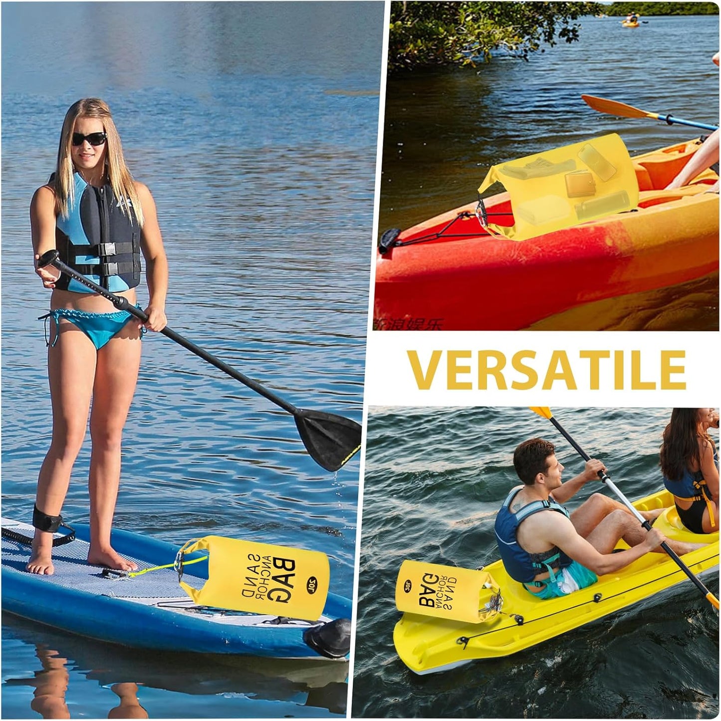 20L Sand Anchor Bag, 2 in 1 Jet Ski Anchor Kit for Float with Adjustable Buoy, Waterproof Dry Bag for Jetski, Kayak, Boat, Water Sports - Blue