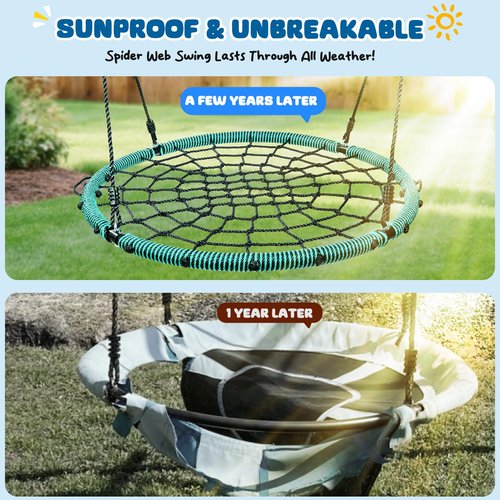 Trekassy 750lbs 40" Spider Web Saucer Tree Swing for Kids Adults, Outdoor Net Swing with Steel Frame and 2 Hanging Straps-Green