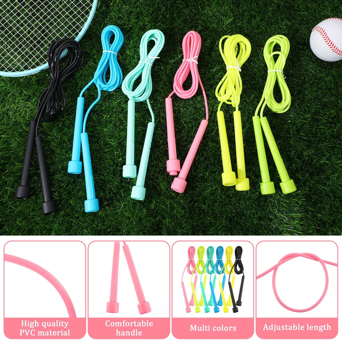 36 Pcs PVC Skipping Rope Adjustable, Jump Ropes Bulk Set, Colorful Jumping Ropes, Lightweight Tangle-Free Beaded Jump Rope for Outdoor Indoor Fitness Exercise Fun