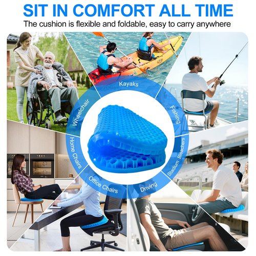 CHERAINTI Kayak Seat Cushion, 19 Inch Waterproof Gel Seat Cushion, Thicken Non-Slip Pressure Relief Pad with 2 Cloth Covers for Sit in Canoe Boat, Kayak Accessories for Fishing Rowing