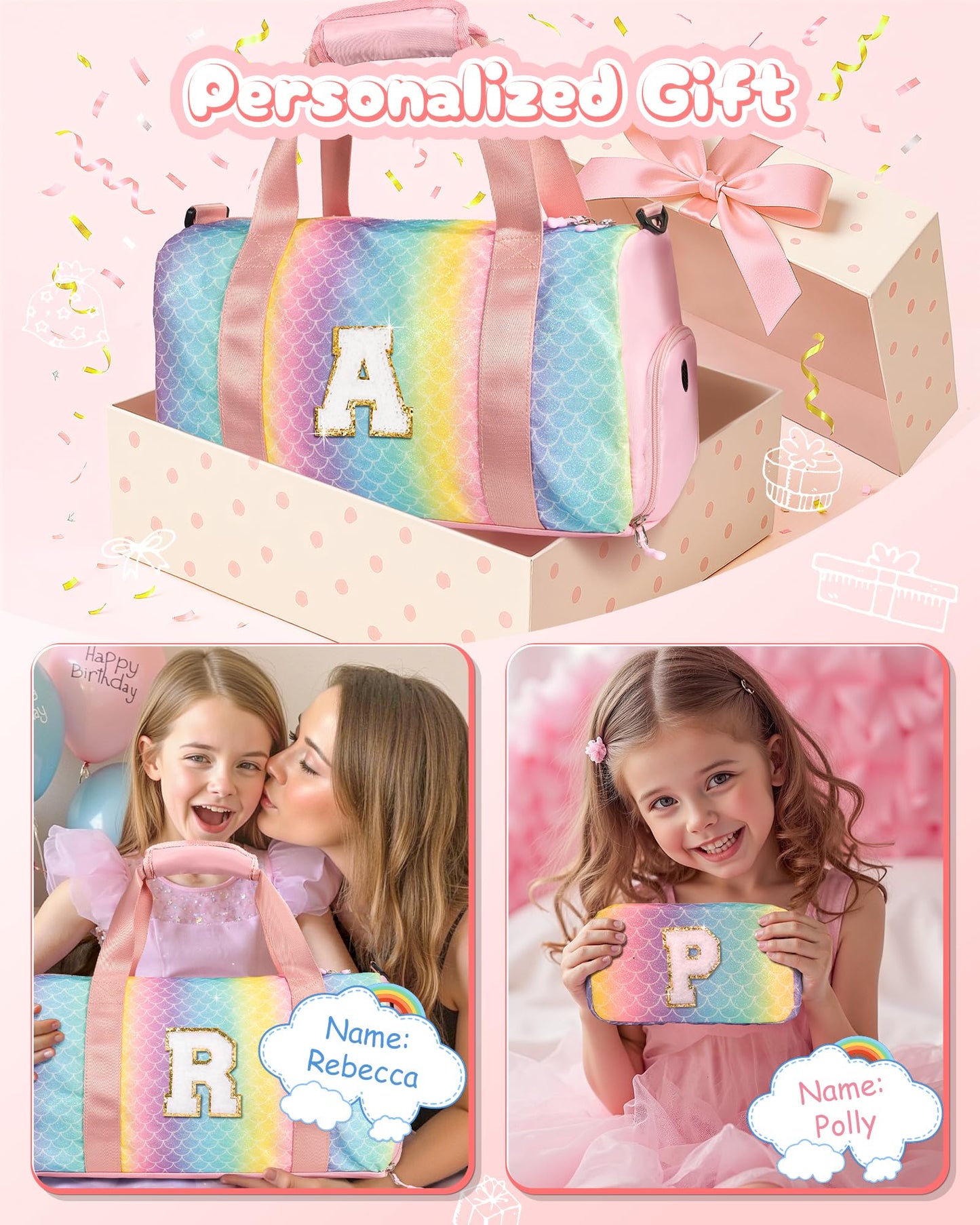 Vogewood Granddaughter Gift from Grandmom-Girl Gym Bag with Shoe Compartment, Kid Personalized Weekender Overnight Bags, Initial Travel Tote with Makeup Pouch, Easter Gifts for Teen (Letter C)