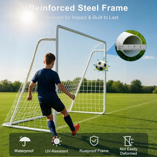 MOPHOTO 12x6 FT Steel Soccer Goal for Backyard, Weatherproof Soccer Net with 6 Training Cones, for Teens & Adults Team Practice, Basic