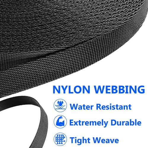 Trinkrittey 3/8 Inch Nylon Webbing 12 Yards Heavy Duty Nylon Strapping Black Flat Webbing Strap for Indoor Outdoor Gear Furniture Repairing Crafting DIY Dog Leash Backpack Collars (Black)