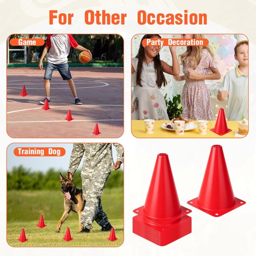 DIVINA VITAE 32Pcs Soccer Cones for Training, 7 Inch Sports Agility Cones Orange Plastic Traffic Cones with Mesh Drawstring Bag for Basketball Football Skating Drills Practice