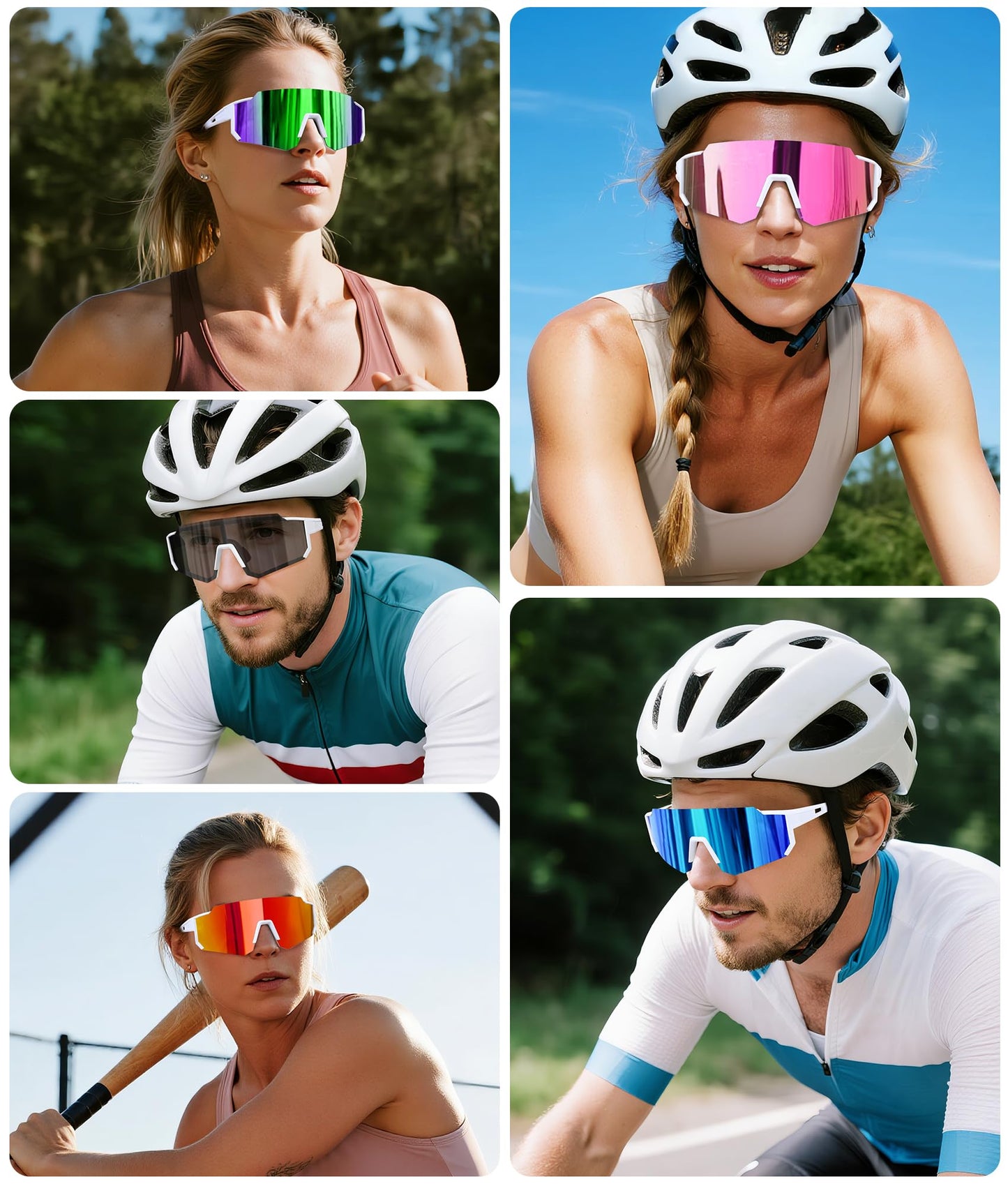 STORYCOAST Polarized Sports Sunglasses for Men Women,Driving Fishing Cycling Mountain Bike Sunglasses UV400 Protection White Frame-Ice Blue Mirror Lens