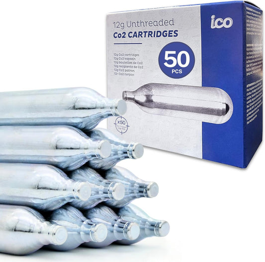 ICO 12 Gram Co2 Cartridges Non-Threaded, CO2 cartridges BB Gun, CO2 BB Pistol, CO2 Airsoft Pistol, and CO2 Paintball Markers (30/50/500 Count)