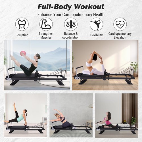 Garvee Pilates Reformer Machine 91" ,Pilates Equipment with Springs for Full Body,Pilates Reformer Bed w/Dual Resistance Springs & Elastic Resistance Bands,