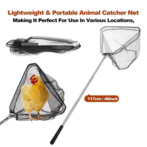 Smarkey Chicken Catching Net, Animal net with Extendable 46 Inch Stainless Steel Pole, Chicken Net for Chickens, Ducks, Birds Cats, Dogs，Fishnet, Chicken Catcher for Poultry Supplies