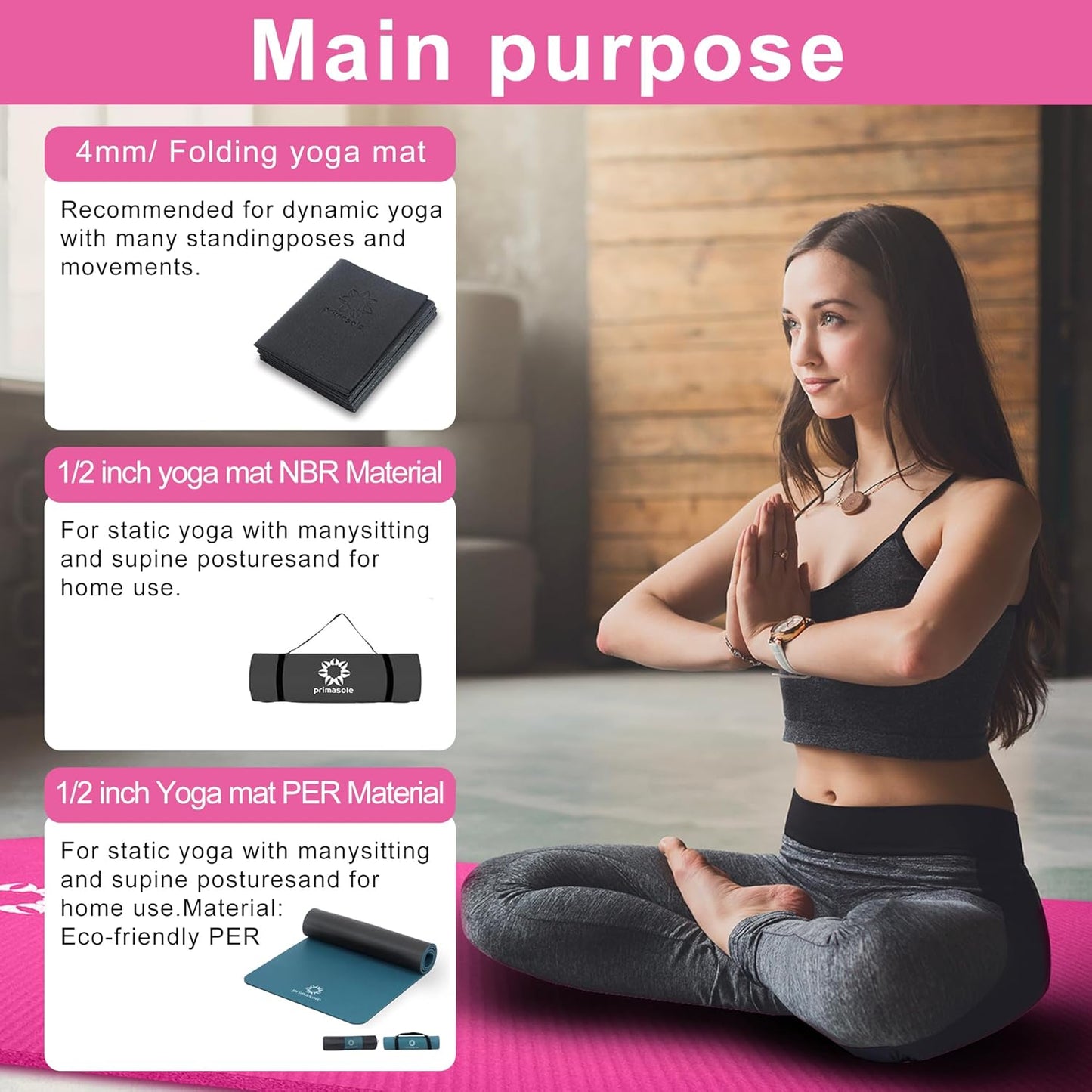 1/2-Inch Extra Thick NBR Yoga Mat with Enhanced Stability - Textured Design, Lightweight Mat with Carrying Strap & Case for Yoga, Pilates, Gym & Home Use (Multiple Colors)