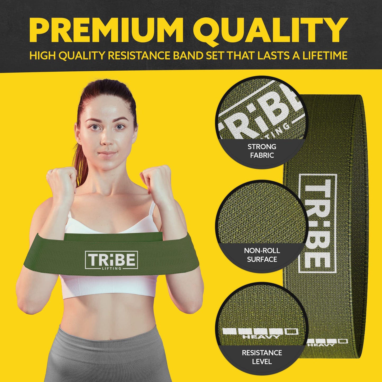 Tribe Lifting Fabric Resistance Bands for Working Out - 5 Exercise Bands Set for Legs and Glutes - Booty Bands for Women and Men - Thick Cloth Workout Bands for Physical Therapy, Hip Training