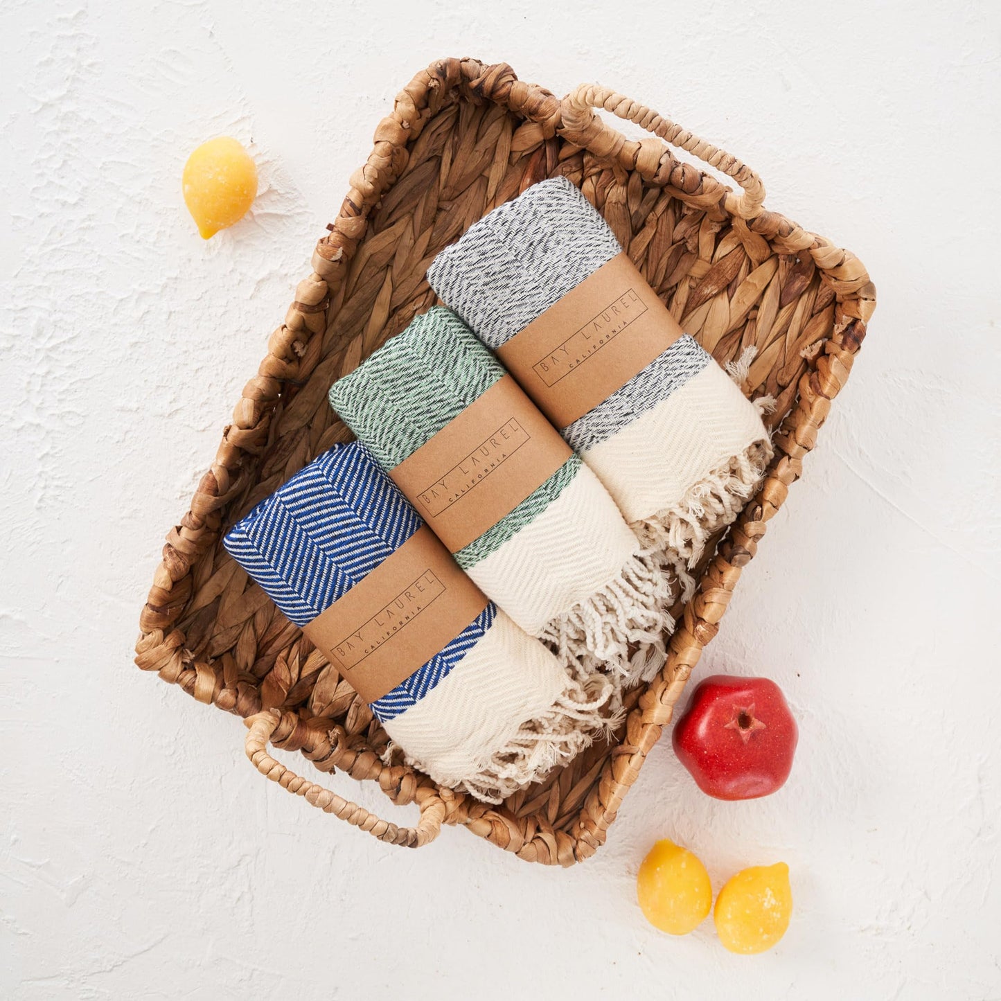 BAY LAUREL Turkish Hand Towel – Pack of 2 | Soft & Absorbent Decorative Towels for Bathroom, Hand, Face, Hair, Gym, Yoga, SPA, Kitchen & Tea | Boho Decor (Azure, Herringbone 15x26 Inches (Set of 2)