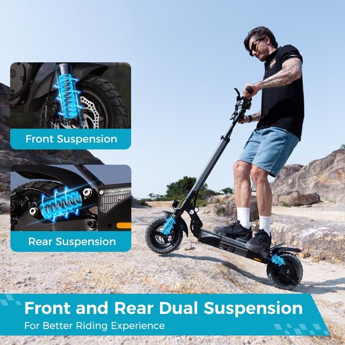 Electric Scooter for Adults, 1000W Powerful Motor, 28 MPH Top Speed & 28 Mile Range, 10" Off-Road Pneumatic Tires, Dual Suspension & Dual Disc Brakes, Foldable Adjustable Handlebar Commuting E Scooter