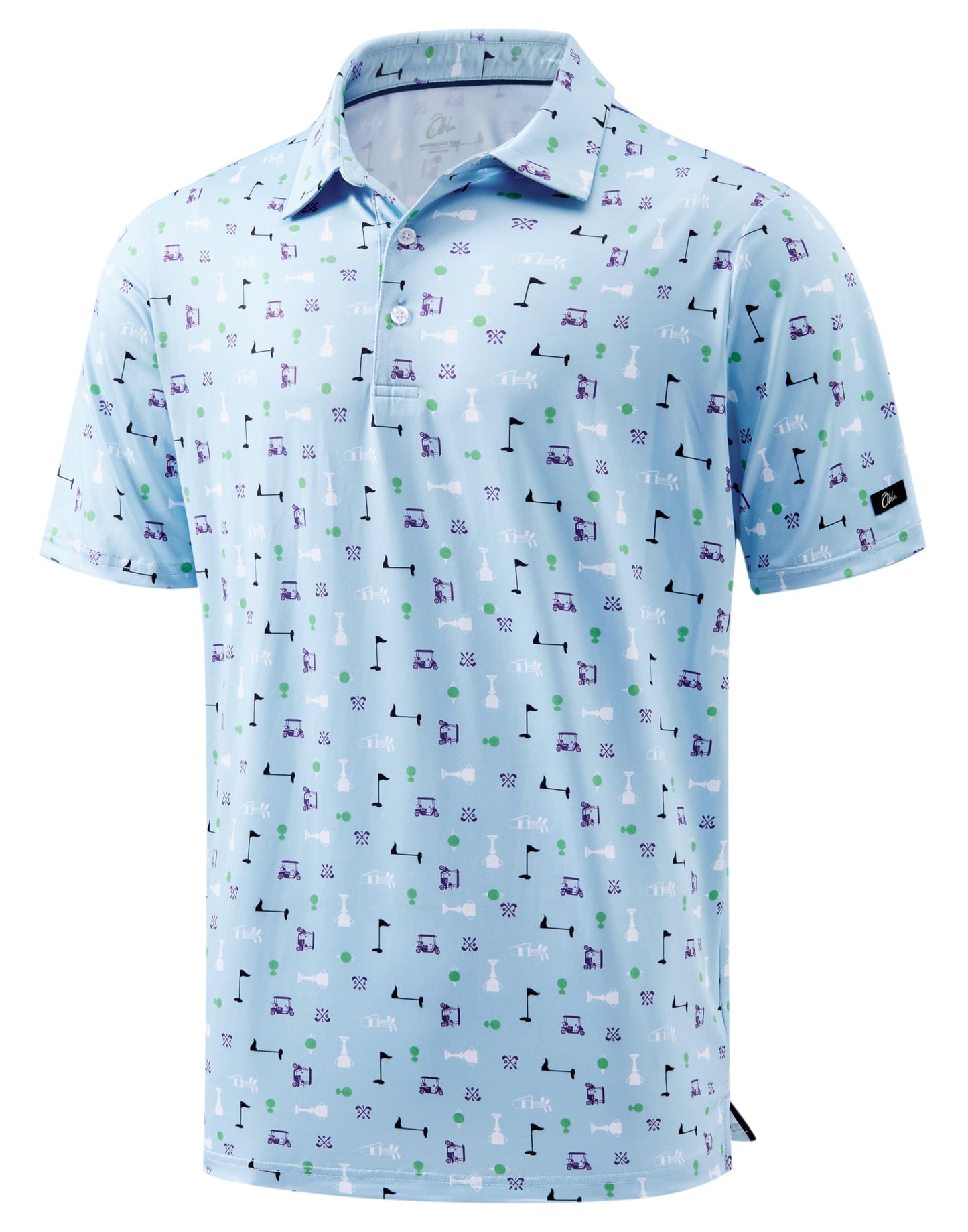 Obla Mens Golf Polo Shirts Short Sleeve Dry Fit Performance Moisture Wicking Casual Print Collared Golf Shirts for Men (Blue Golf Flag_S)