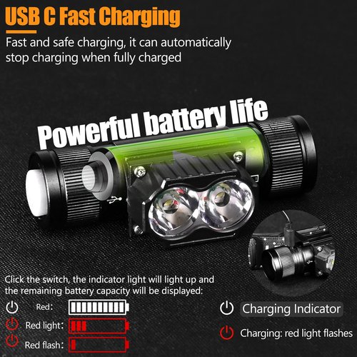 LOQOMI Headlamp Rechargeable 2 Pack, 1200 Lumen LED Head Lamp with 4 Light Modes, IPX6 Waterproof Super Bright High Lumen Headlamps, Adjustable Headstrap Headlights for Running, Camping, Outdoor